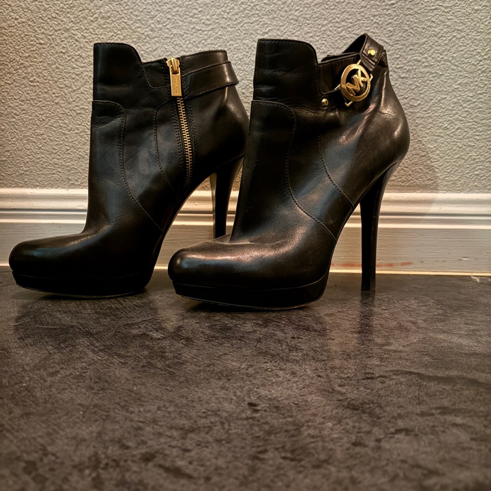 Michael Kors Black Heeled Boots with Gold Details